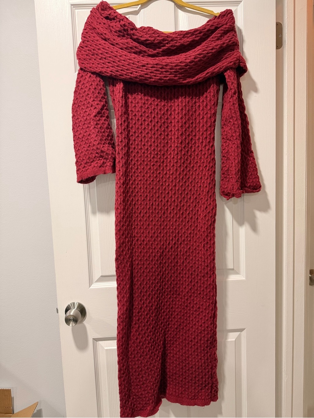 Missguided Off-Shoulder Textured Knit Maxi Dress in Burgundy
